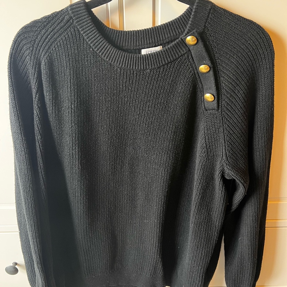 J. Crew Factory Black Crewneck Sweater with Gold Buttons